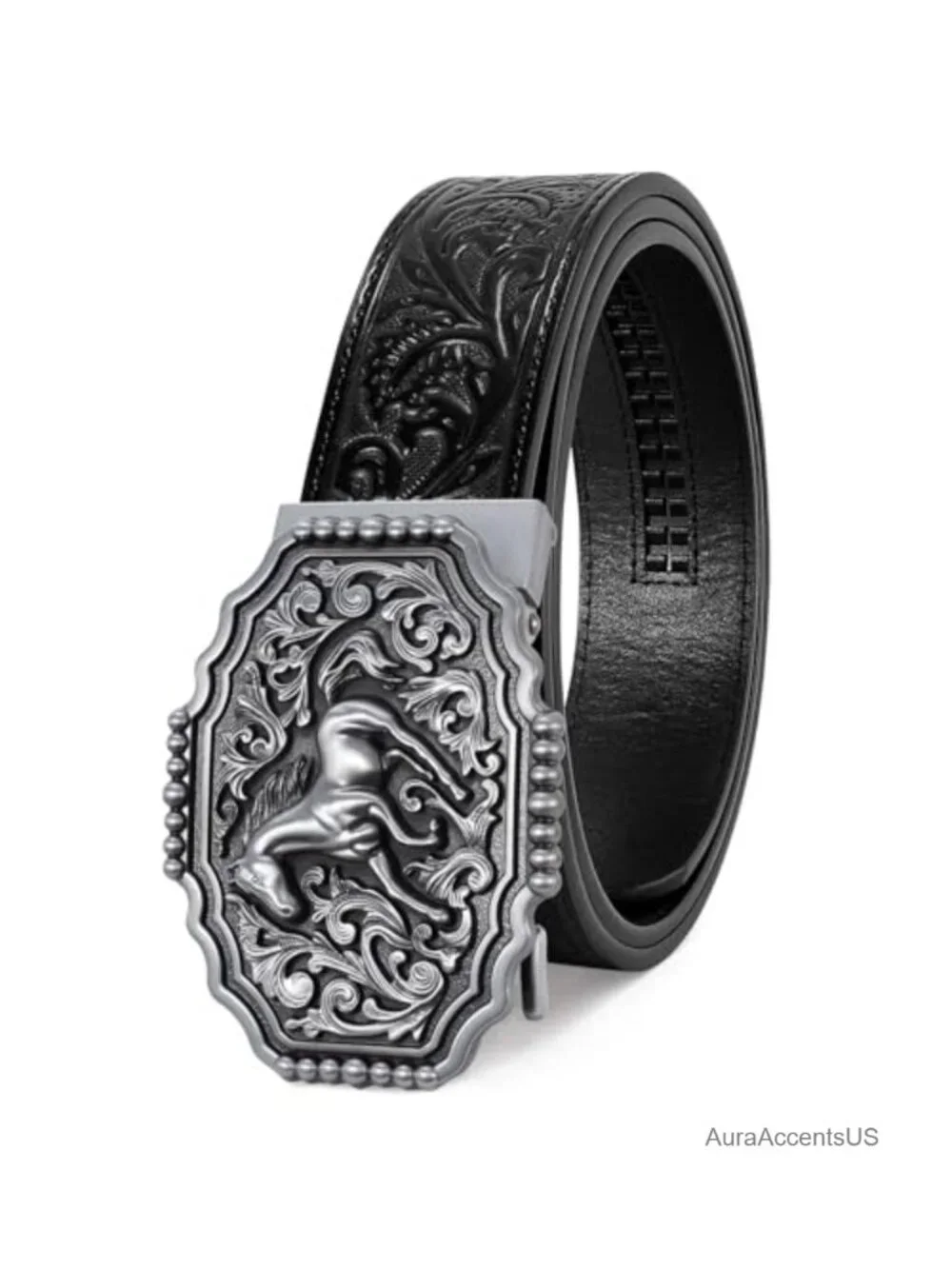 Western Cowboy Ratchet Belt for Men Women Leather Embossed 1.5